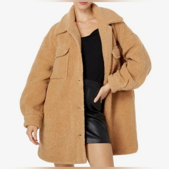 Caramel Tan Brown Teddy Sherpa Shacket shirt jacket cozy luxury Boho xxl - Picture 1 of 8